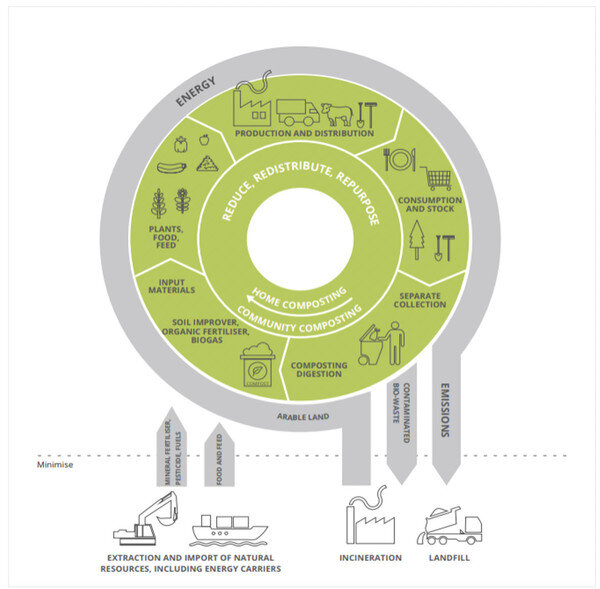 illustrazione che mostra il ciclo dell'economia circolare 