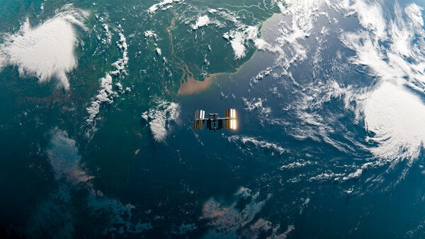 visione spaziale della stazione spaziale internazionale che orbita intorno alla terra