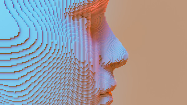 graphic representation of a face created with micropixels