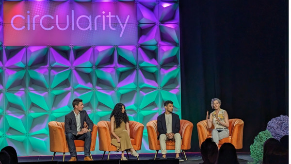  four speakers sitting on armchairs during a circularity conference