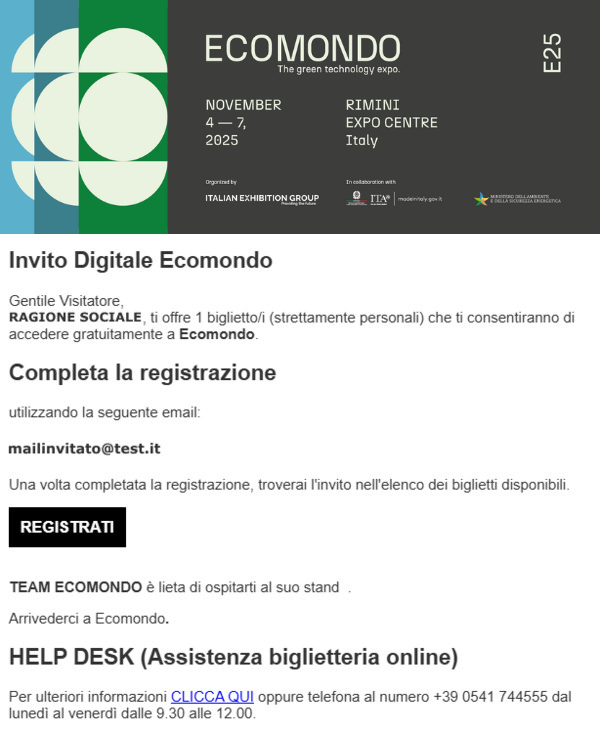 fax simile di una mail di invito digitale